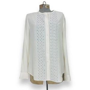 Equipment Femme Julian Silk Long Sleeve Embroidered Floral Blouse White Large